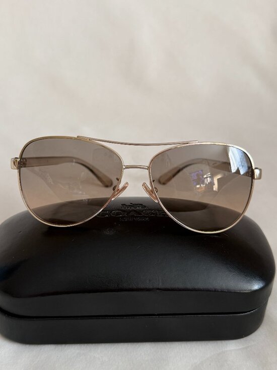 COACH Green Yellow Lens Gold Frame HORSE and CARRIAGE Pilot Sunglasses L1015 main image 7